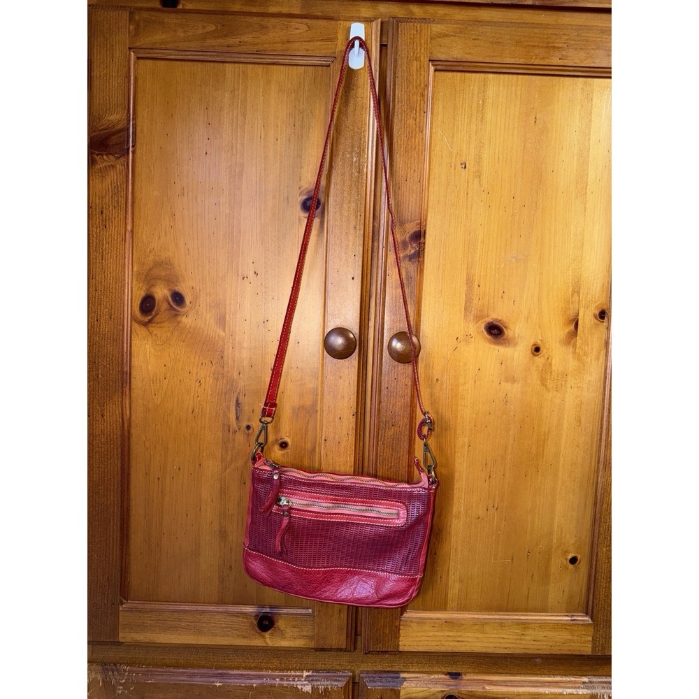 Sundance Leather Purse Red Distressed Perforated Soft Italian Crossbody Bag